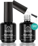 Beetles Gel Polish 2 in 1 Nail Glue and Base Gel Kit for Acrylic Nails, 2PCS 15ML Super Strong Brush on Nail Glue Gel for False Nails and Gel Nail Polish, UV/LED Lamp Required