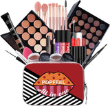 Joyeee Make up Gift Set, Naked Shimmer Eyeshadow Palette, Waterproof Black Eyeliner & Mascara, Makeup Tools Set, Lipstick, Premium Synthetic Foundation Powder for Medium to Dark Skin