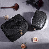 Makeup Bag, MAANGE 2 PCS Cosmetic Bag Leather Cosmetic Travel Bag Roomy Double Layer Makeup Bags for Women Makeup Pouch Portable Zipper Bags Gifts (Black)