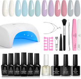 Beetles Gel Nail Polish with Uv Light Starter Kit, 6 Colors Muted Pastel Gel Polish with 3Pcs Base Gel Top Coat Cuticle Oils Nail Art Accessories Poetic Vision Kit DIY Soak off Led Gel for Girls