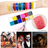 Immetee Halloween Makeup Kit, 12Colors Face Body Paint, SFX Makeup Sets, Scar Wax+Fake Blood+Painting Brushes+Spatula+ Sponge, Theatrical Makeup, Carnival Cosplay, Birthday Gift Kids Adults