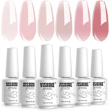 Vishine Nude Gel Polish Kit, Sheer Milky Pink Jelly Transparent Gel Nail Polish UV LED Gel Nail Gel Polish Varnish Nail Art DIY Saon 6Pcs 8ML