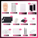 Beauty7 Eyelash Extension Kit Silicone Training Mannequin Head 10 Pairs Practice False Lashes Strip Random Classic Easy Fan Eyelashes Tweezers Mascara Brushes Micro Swab Eye Pads Makeup Practice Kit