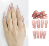 24Pcs Coffin False Nails Pink Cloud Long Fake Nails Press on Nails ABS Full Cover Stick on Nails Perfect Gifts for Women Girls Lady Decorative Accessories