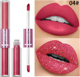 Double Head Lip Gloss Non Fading Lip Glaze Matte Mist Pearlescent Liquid Lipstick, 6-Color Suit