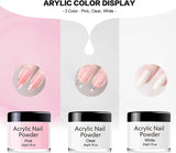 Acrylic Liquid Monomer and Acrylic Powder Set - 3 Colors Acrylic Powder Clear Pink White Professional Acrylic Monomer Liquid 5Oz Acrylic Nail System for Acrylic Nails Extension Kit