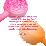 PMD Beauty Clean Mini - Smart Facial Cleansing Device with Silicone Brush & Anti-Aging Massager Waterproof Sonicglow Vibration Technology Clear Pores Blackheads Lift, Firm, Tone Skin, Pink