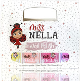 Miss Nella Summer Collection Nail Polish Glitter Set of 4: Pink, Purple, Peach Colour & Yellow, Removable Nail Polish Specially for Children, Peel-Off Formula, Non-Toxic, Water-Based and Odourless