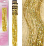 Clip in Hair Tinsel Kit 6Pcs, BFZRKD Heat Resistant Glitter Tinsel Hair Extension with Clips On, Fairy Hair Sparkle Strands Festival Gift Party Dazzle Hair Accessories for Women Girls Kids (Golden)