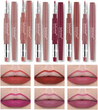 Fantasyday 6 Color Lip Liner Lipstick Set, Double Head 2-In-1 Lip Makeup Set Velvety Mat Long-Lasting Waterproof Nude Lipgloss Kit Gift Sets for Women Girls#B