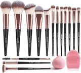 Makeup Brushes, 15 Pcs Professional Makeup Brushes Set Blush Make up Brushes Eye Shadow Brushes with Makeup Sponges and 1 Brush Cleaner (Blackgold)