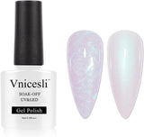 Vnicesli Pearl Gel Nail Polish, Shimmer Mermaid Gel Polish Soak off U V LED Pearl Nail Polish Gel for Nail Art Home DIY Nail Manicure 10Ml, Milky White