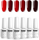 Vishine Red Colors Collection Gel Polish Set- Pack of 6 Colors Shine Finish and Long Lasting, Soak off UV LED Gel 8Ml/Pcs Gift Set