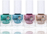 Miss Nella Dinosaur Chrome Nail Polish Set of 4: Pink, Green, Bronze & Blue, Peel-Off Nail Polish Specially for Children, Peel-Off Formula, Non-Toxic,