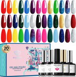 Modelones Neon Gel Nail Polish Set, 24 Pcs 7ML Rainbow Summer Neon Glitter Gel Polish Color Soak off Party Bright Pink Sparkle Colorful Nail Polish with Nail Primer Glossy Matte Top Base Coat 4Th of July Nail Art Gifts