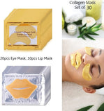 Eye Lip Mask Set -20Pcs under Eye Patches,10Pcs Gold Lip Mask -24K Gold Crystal Eye Lip Pads Treatment for Dry Lip,Dark Circles Eyes Moisturizing, Hydrating(Gold Eye Lip Mask Se)