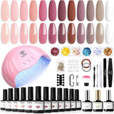 Modelones 32 Colors Gel Nail Polish Kit with U V Light Gel Nail Polish Set, 48W Nail Dryer/Base Top Coat/4-In-1 Glue Gel/Bond Primer/Blooming Gel/Nail Tips/Integrated Manicure Tools/Nail Art DIY Gift