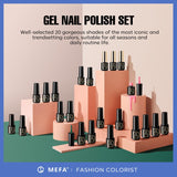 MEFA Gel Nail Polish Set 23 Pcs, 20 Colors Basic Collection White Black Hot Pink Sage Green Navy Blue Glitter Nail Gel Kit with Glossy & Matte Top Base Coat Starters Nails Art Manicure Home Gifts for Women Girls