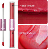 Double Head Lip Gloss Non Fading Lip Glaze Matte Mist Pearlescent Liquid Lipstick, 6-Color Suit