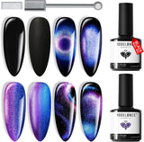 Modelones 9D Cat Eye Gel Nail Polish Set - 2 Pcs Black Blue Chameleon Magnetic Galaxy Glitter Galactic Effect Magic Gel Polish with Magnet Stick Soak off LED Gel Nail Polish Nail Art 7ML