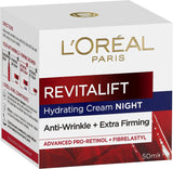 L'Oréal Paris Anti-Ageing Night Cream, with Pro-Retinol and Fibrelastyl, Hydrated & Smoother Skin, Revitalift, 50Ml