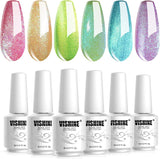 Vishine Gel Nail Polish Kit, the Hologram Collection Nail Art 6 Colors Holographic Pink Golden Green Lime Blue Purple Soak off Nail Lamp Gel Polish Set DIY Manicure 8Ml