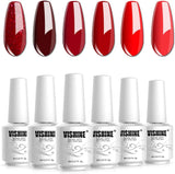 Vishine Glamour Red Gel Nail Polish Kit 8ML 6 Bottles Soak off Nail Gel Polish Manicure Series UV LED Lamp Required Gift Box Nail Art