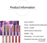 Double Head Lip Gloss Non Fading Lip Glaze Matte Mist Pearlescent Liquid Lipstick, 6-Color Suit