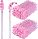 200Pcs Crystal Eyelash Mascara Brushes Wands Applicator Makeup Kits with Spiral Design (Pink)