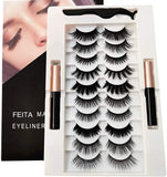 FEITA Upgraded Magnetic Eyelashes Kit with Eyeliner - 10 Pairs Magnetic False Lashes Natural Look with Applicator, 2 Tubes Magnetic Eyeliner - Easy to Apply & No Glue Needed