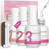 Saviland Dipping Powder Liquid Set - Dip Powder Activator Base Top Coat and Brushsaver 4Pcs 0.5Oz for Dip Powder Nail Kit