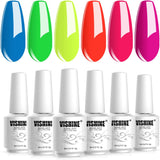 Vishine Gel Nail Polish Starter Kit - 6PCS Neon Yellow Green Orange Red Gel Nail Varnish Soak off Bright Color UV LED Manicure Gift Set 8ML