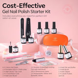 Modelones 20 PCS Gel Nail Polish Kit with U V Light Portable Dryer Lamp - 6 Cashmere Nude Pink Nail Gel Manicure Kit for Beginners Include Base and Top Coat Starter-Friendly Liner Brush Women Gift