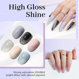 Modelones Holographic Gel Nail Polish Set 6 Colors, Iridescent Pastel Rainbow 9D Cat Eye Magnetic Glitter Nail Art Manicure Kit Light Soft Nude Pink Blue Purple Black Shimmery Effect with Magnet Gifts