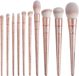 BEAUTYFACTOR Professional Rose Gold Makeup Brushes with Black Travel Bag - 10Pcs Synthetic Foundation Powder Lip Concealer Eyeshadow Blush Tools Set