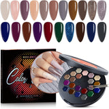 Modelones 21 Colors Gel Nail Polish Set, Fall Winter Nude Brown Solid Gel Polish Black Purple Red Glitter Pudding Gel Upgraded Cr?Me Manicure Palette Soak off LED Nail Art Kit Salon DIY W/Nail Brush