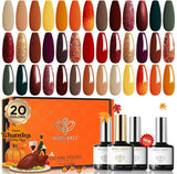 Modelones 24 Pcs Gel Nail Polish Kit 7 ML, 20 Colors Brown Nude Winter Orange Glitter Gel Polish Set Autumn Shades Maroon with Bond Primer Glossy&Matte Top Base Coat Design Manicure Gifts for Women