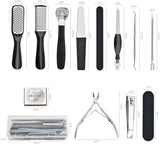 Professional Pedicure Tools Kit, LELYFIT Stainless Steel Foot File Aupplies Set, Nail Clippers, Foot Care, Callus Remover for Women and Men at Home or Travel (BLACK15)