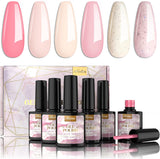 Kredioo Gel Nail Polish Spring Collection, 6 Colors Nail Art Gels Kit of Pink Shades and Glitter Polishes, UV Soak off Long Lasting Professional Salon Quality Manicure-Pure ROMANCE