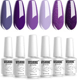 Vishine 6PCS Purple Glitter Nail Polish Gel UV LED Soak off Nail Art Kit Gorgeous Manicure Collection Gift Set 8Ml