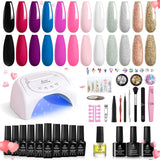 Beetles 12 Colors Gel Nail Polish Starter Kit with U V Light 48W LED Nail Lamp Gel Base Top Coat Cure White Pink Red Glitter Gel Polish Nail Art Rhinestone Gems Manicure Decoration S for Women