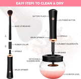 YBVABE Makeup Brush Cleaner, 10 Seconds Cleaning Brush and Dry Machine, Super-Fast Automatic Cosmetic Brush Spinner with 8 Size Rubber Collars, for All Size Brushes Cleaner Spinner Makeup Brush Tools (White)