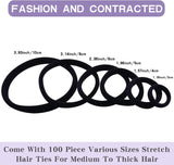 WKJHO 100PCS Various Sizes Black Hair Ties for Women,Elastics Hair Ties No Damage Ponytail Holder for Thick/Thin Hair Accessories,Soft Cotton Cloth Seamless Hair Bands