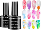 Senvenski Blossom Blooming Gel Nail Polish Clear for Spreading Effect Art 7.5Ml X2 Soak off UV LED Marble Floral Print Nail Art Design Manicure Kit Varnish DIY Home Salon (YR2-001)