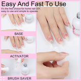 Saviland Dipping Powder Liquid Set - Dip Powder Activator Base Top Coat and Brushsaver 4Pcs 0.5Oz for Dip Powder Nail Kit