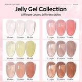 Modelones Jelly Gel Nail Polish Set 6 Colors, Spring Translucent Pink Milky White Sheer Nude Brown Summer Trend Icy Transparent Nail Art Design Starter Kit DIY Manicure at Home for Girls Women Gifts