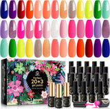 MEFA Neon Gel Nail Polish Set 23 Pcs, Summer 20 Colors Hot Pink Navy Blue Red Green Coral Glitter Soak off Colorful Rainbow with Glossy & Matte Top and Base Coat Nail Art Kit Design Manicure Gifts for Women Girls