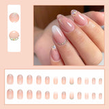 RYUUSEI 24Pcs Medium Long Light Pink Press on Nails Almond Shaped Fake Nails Rhinestones False Nails Glitter Design Nail Art Supplies Full Cover Artificial Glue on Nails for Women Girls Acrylic Decorations