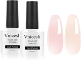 Vnicesli Jelly Light Pink Nude Gel Nail Polish Kit, 2 Colors Translucent Sheer Nude Pink Nail Polish Soak off LED Nail Varnish Natural Icy Jelly Pink Nude Gel Polish Set