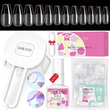 Saviland Nail Tip and Glue Gel Kit,Gel X Nail Kit with 6 In1 Gel X Nail Glue 240Pcs No-File Long Coffin Nails Tip Handheld U V Nail Lamp Nail Art Tools,Nail Extensions Set for Salon Home DIY Gift